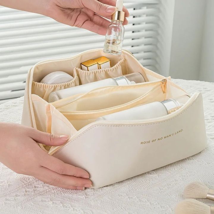 Classy Leather Cosmetic Pouch – Portable Makeup & Travel Organizer Bag