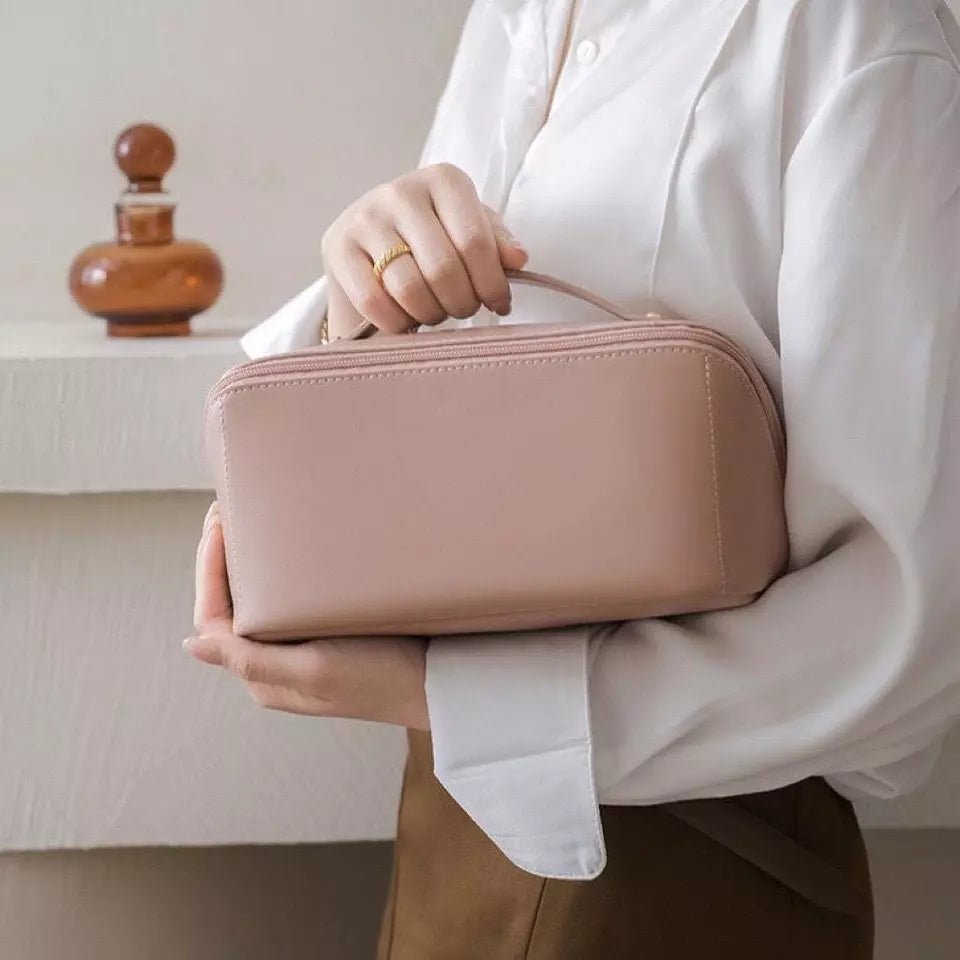 Classy Leather Cosmetic Pouch – Portable Makeup & Travel Organizer Bag