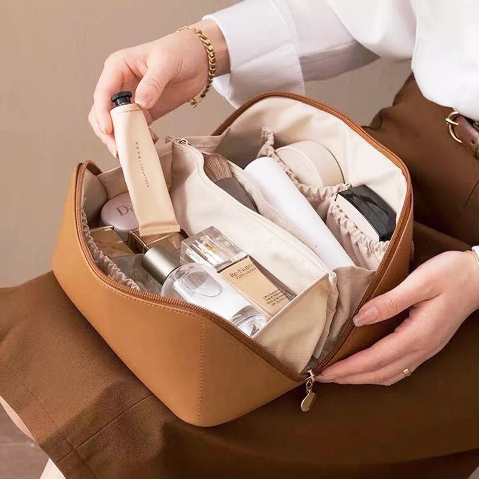 Classy Leather Cosmetic Pouch – Portable Makeup & Travel Organizer Bag