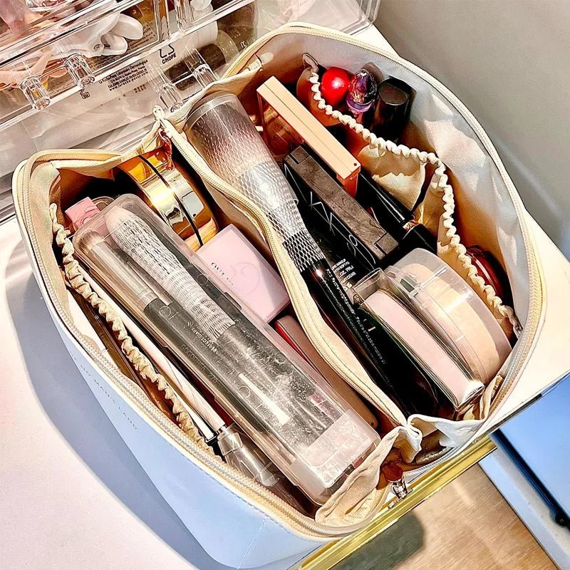 Classy Leather Cosmetic Pouch – Portable Makeup & Travel Organizer Bag