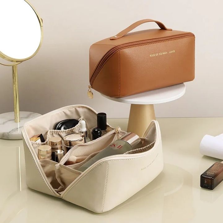 Classy Leather Cosmetic Pouch – Portable Makeup & Travel Organizer Bag