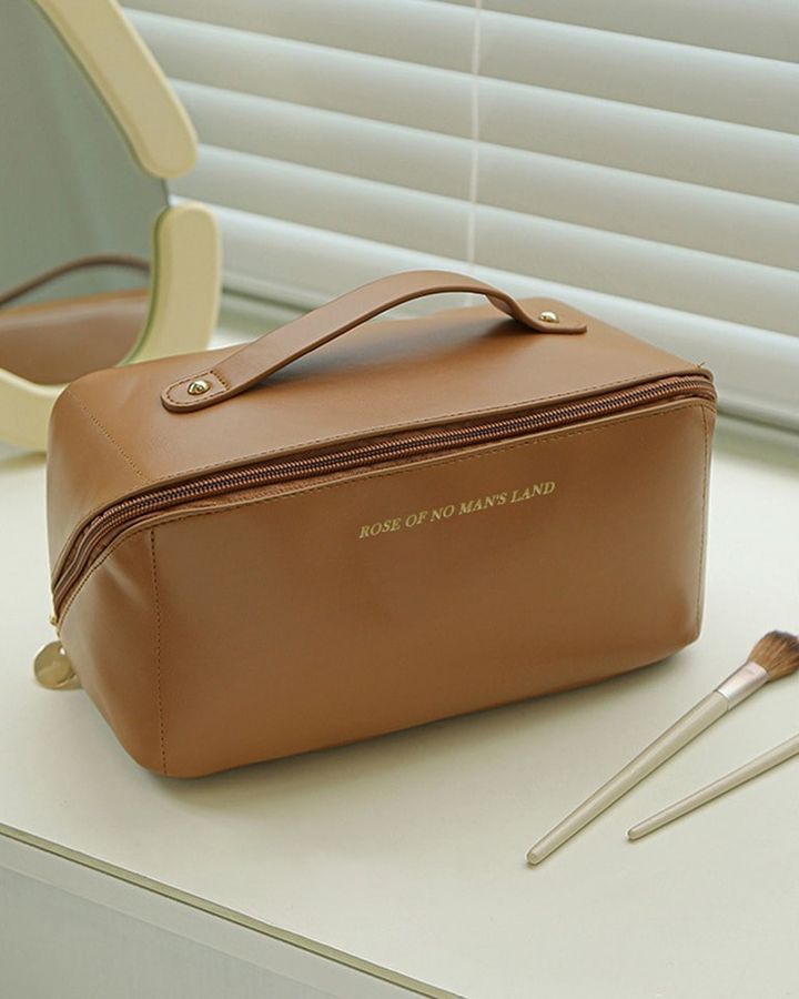 Classy Leather Cosmetic Pouch – Portable Makeup & Travel Organizer Bag
